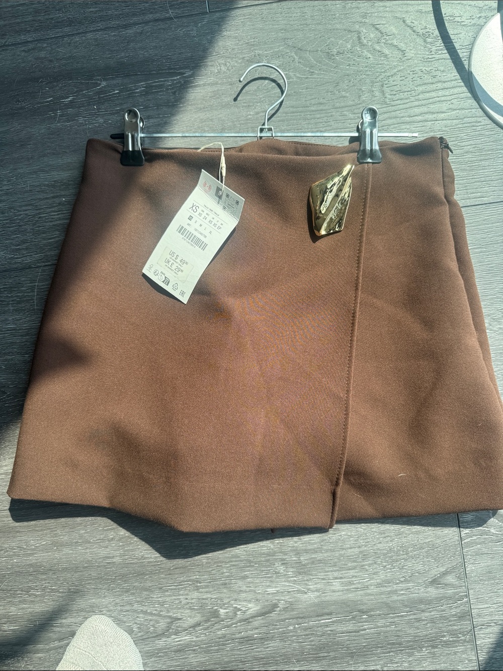NWT BROWN ZARA SKORT SKIRT SHORTS with gold hardware XS